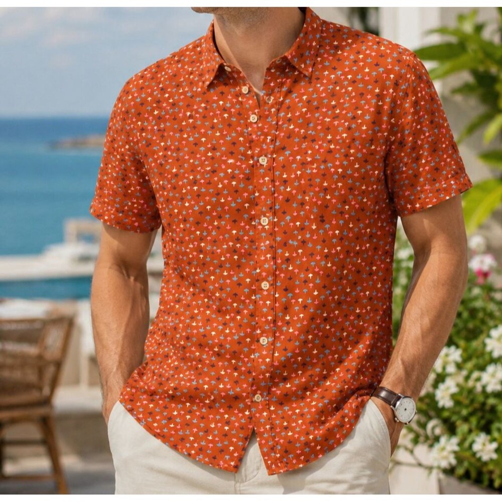 Mollusk California Buttondown Printed Shirt Short Sleeves Cotton Beach M 286679